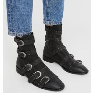 Free People Black Leather Studded Ankle Boot